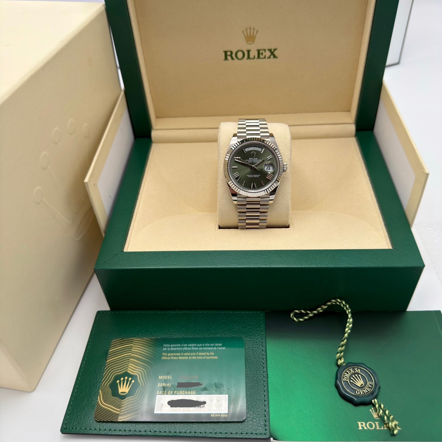 Rolex Day Date 40 Olive White Gold 228239 2025 Full Set
