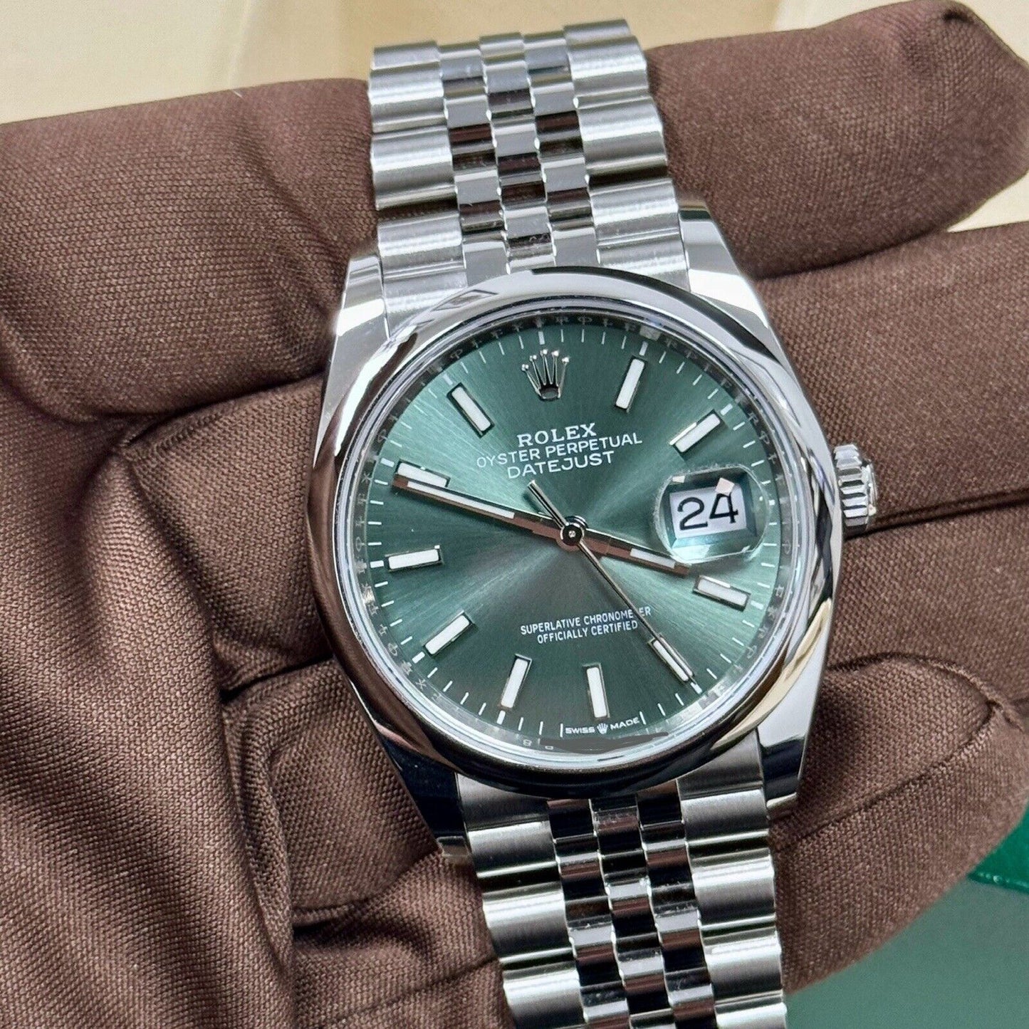 Rolex Datejust 36 Mint Green 126200. Smooth Bezel. 2023 Full Set Box & Papers