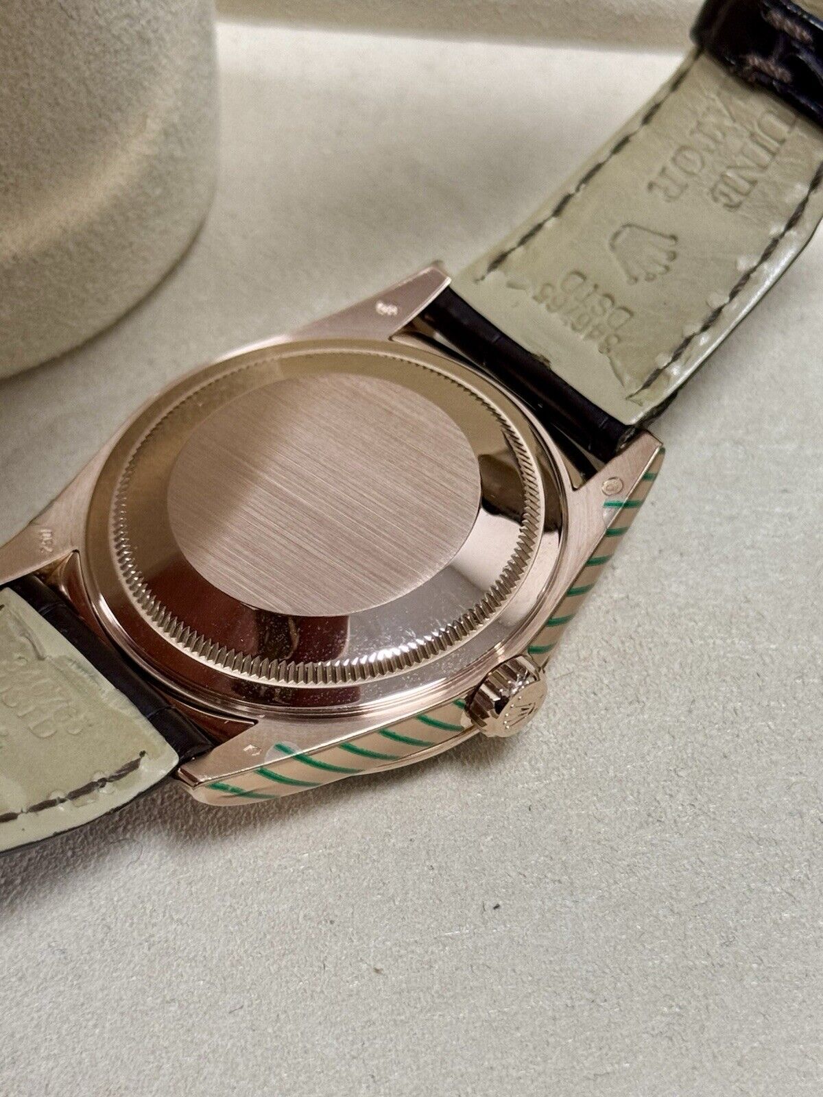 Rolex Day Date 36 Rose Gold Leather Chocolate 118135. 2014 Full Set Serviced