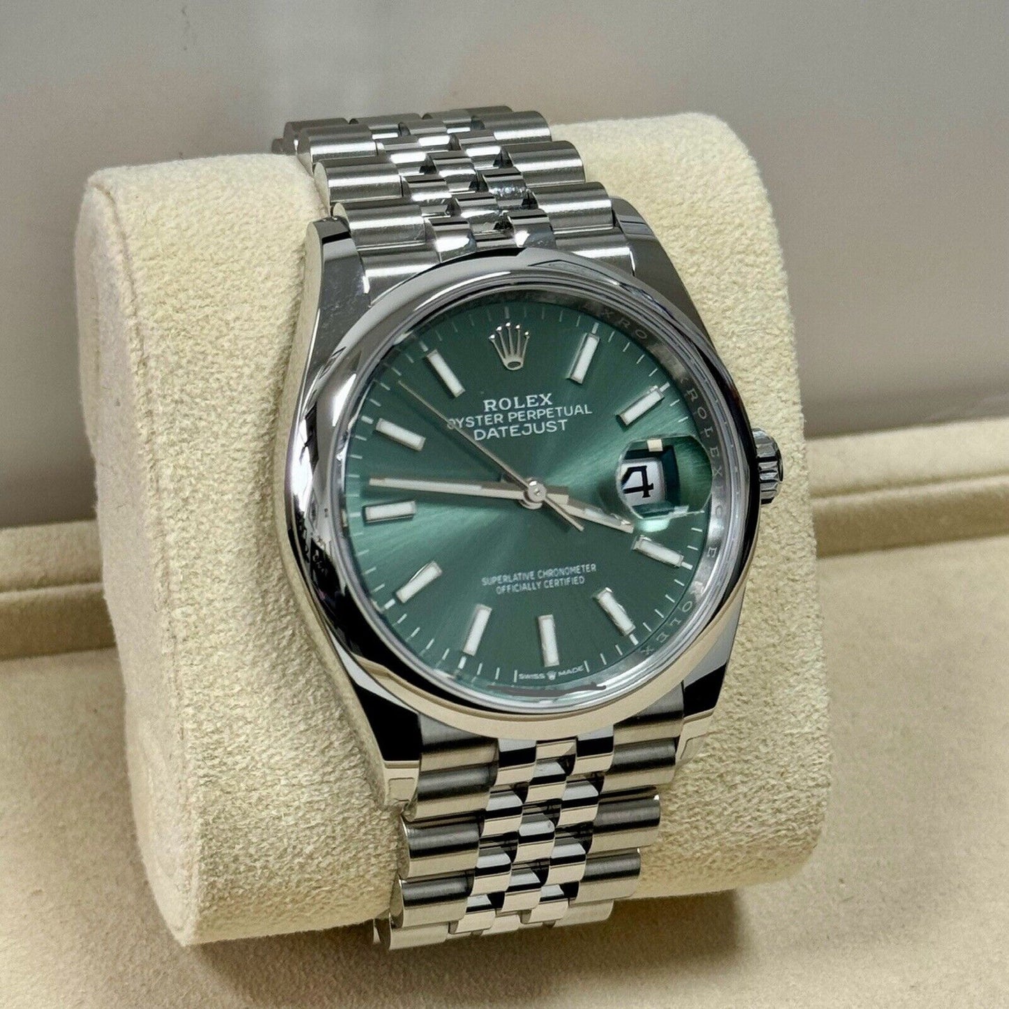 Rolex Datejust 36 Mint Green 126200. Smooth Bezel. 2023 Full Set Box & Papers