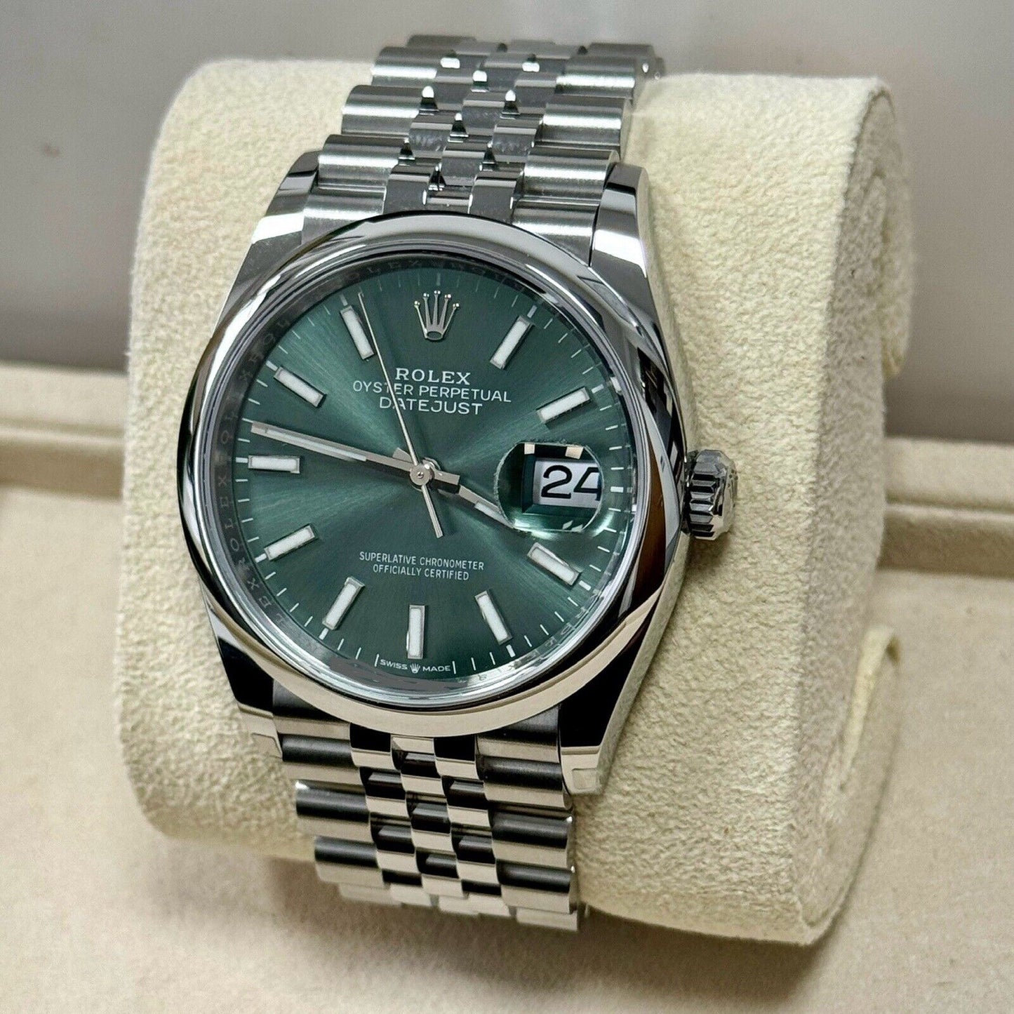 Rolex Datejust 36 Mint Green 126200. Smooth Bezel. 2023 Full Set Box & Papers