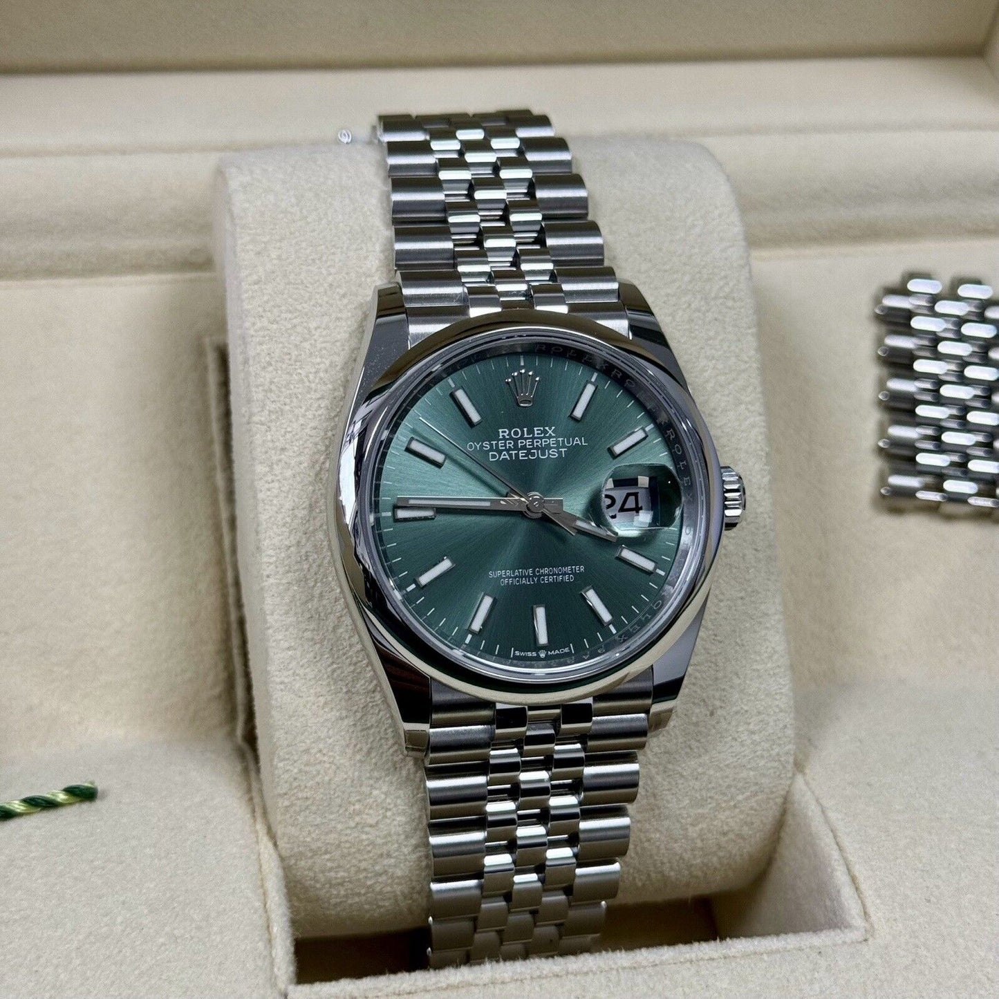 Rolex Datejust 36 Mint Green 126200. Smooth Bezel. 2023 Full Set Box & Papers