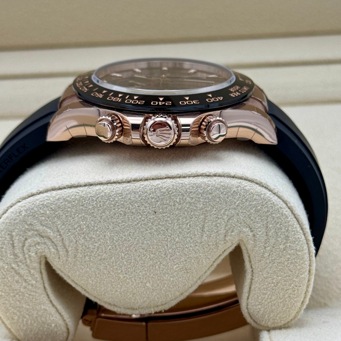 Rolex Daytona Oysterflex Rose Gold Chocolate Dial. 2022 Full Set