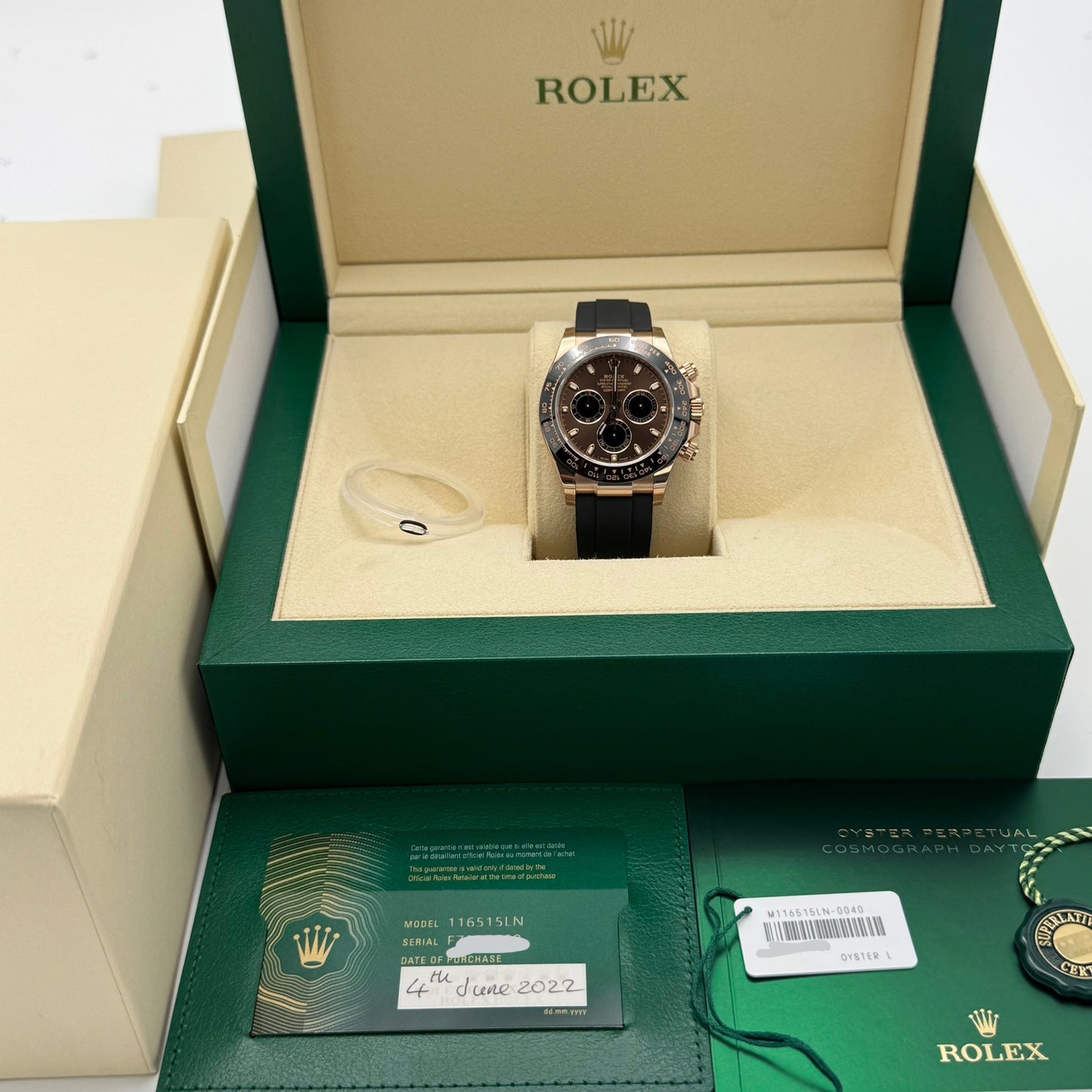 Rolex Daytona Oysterflex Rose Gold Chocolate Dial. 2022 Full Set