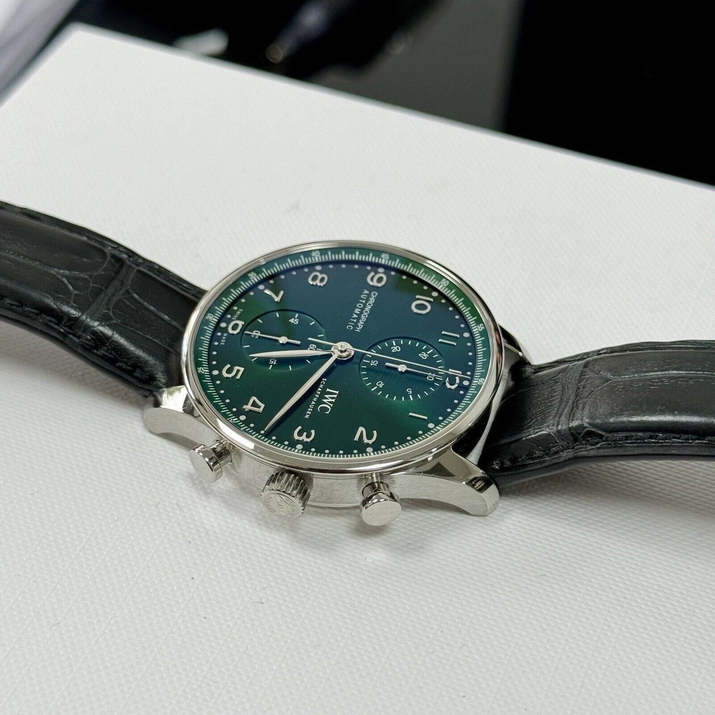 IWC Portugieser Chronograph. Green Dial IW371615 2022 Box Papers, Brand New