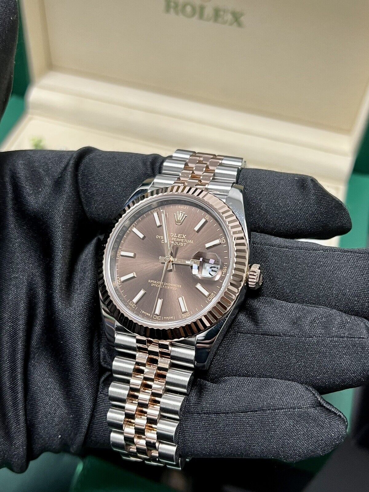 Rolex Datejust 41 126331 Chocolate Steel & Rose Gold Jubilee 2016 Box Papers