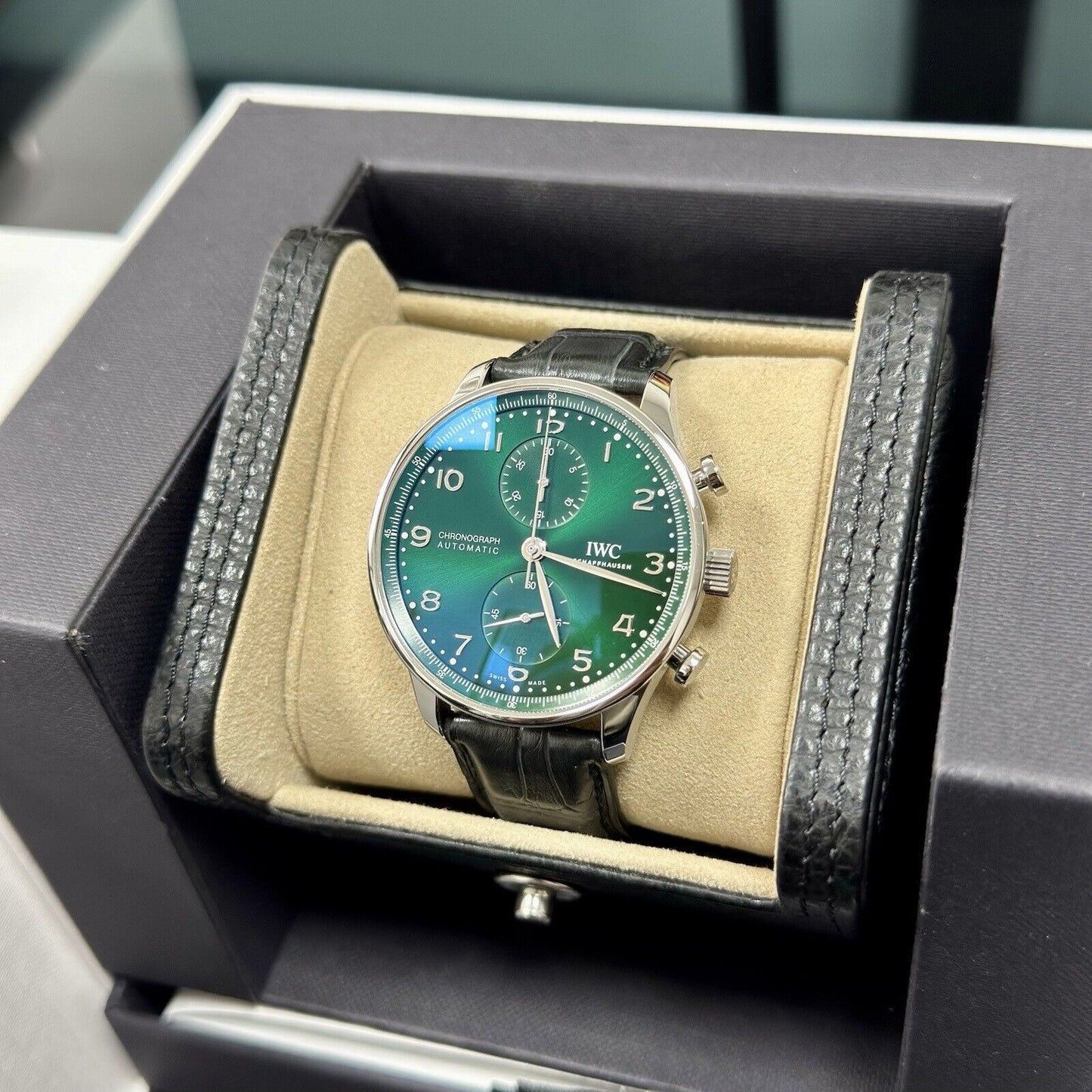 IWC Portugieser Chronograph. Green Dial IW371615 2022 Box Papers, Brand New