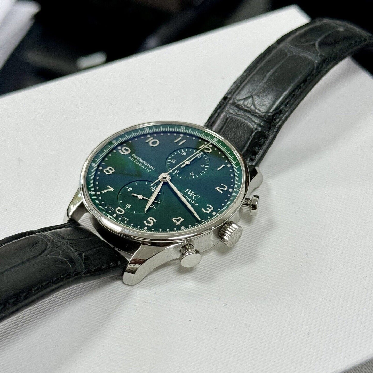 IWC Portugieser Chronograph. Green Dial IW371615 2022 Box Papers, Brand New