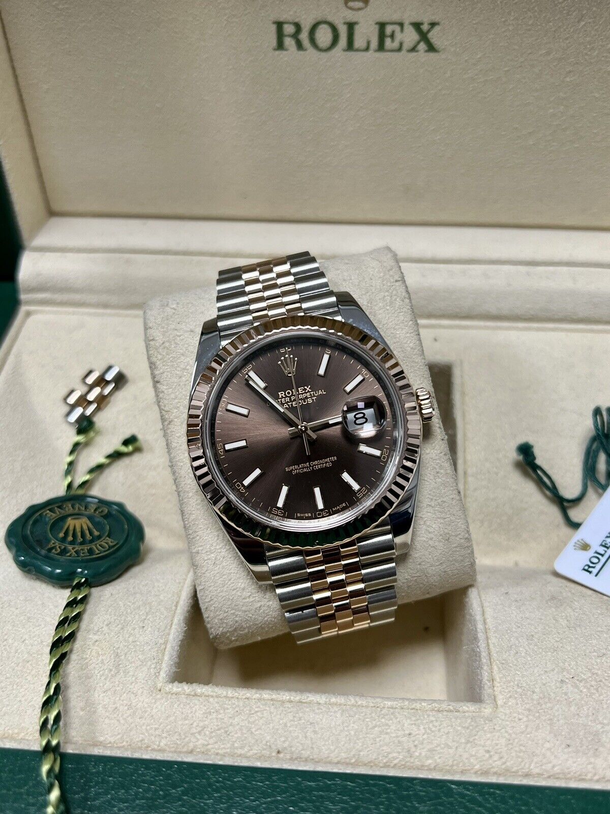 Rolex Datejust 41 126331 Chocolate Steel & Rose Gold Jubilee 2016 Box Papers