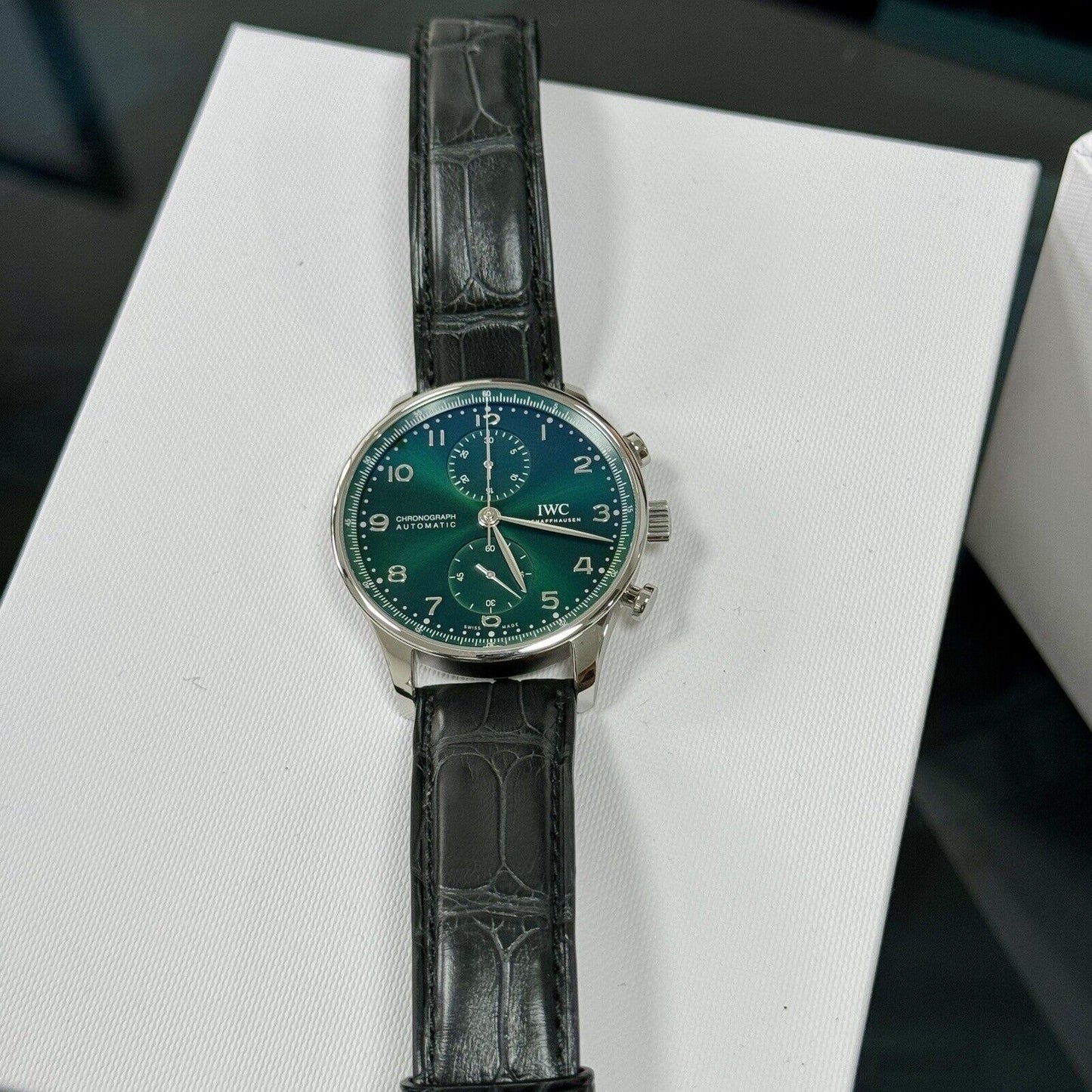 IWC Portugieser Chronograph. Green Dial IW371615 2022 Box Papers, Brand New