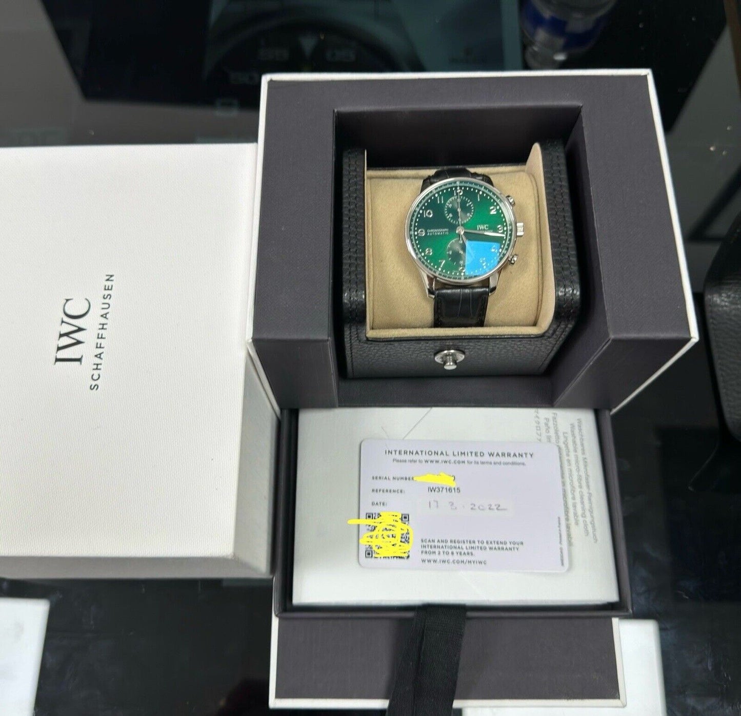IWC Portugieser Chronograph. Green Dial IW371615 2022 Box Papers, Brand New