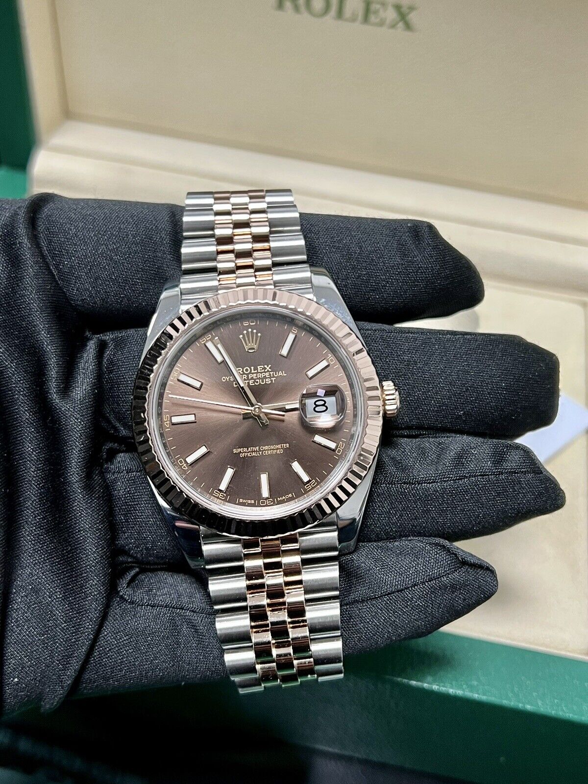Rolex Datejust 41 126331 Chocolate Steel & Rose Gold Jubilee 2016 Box Papers