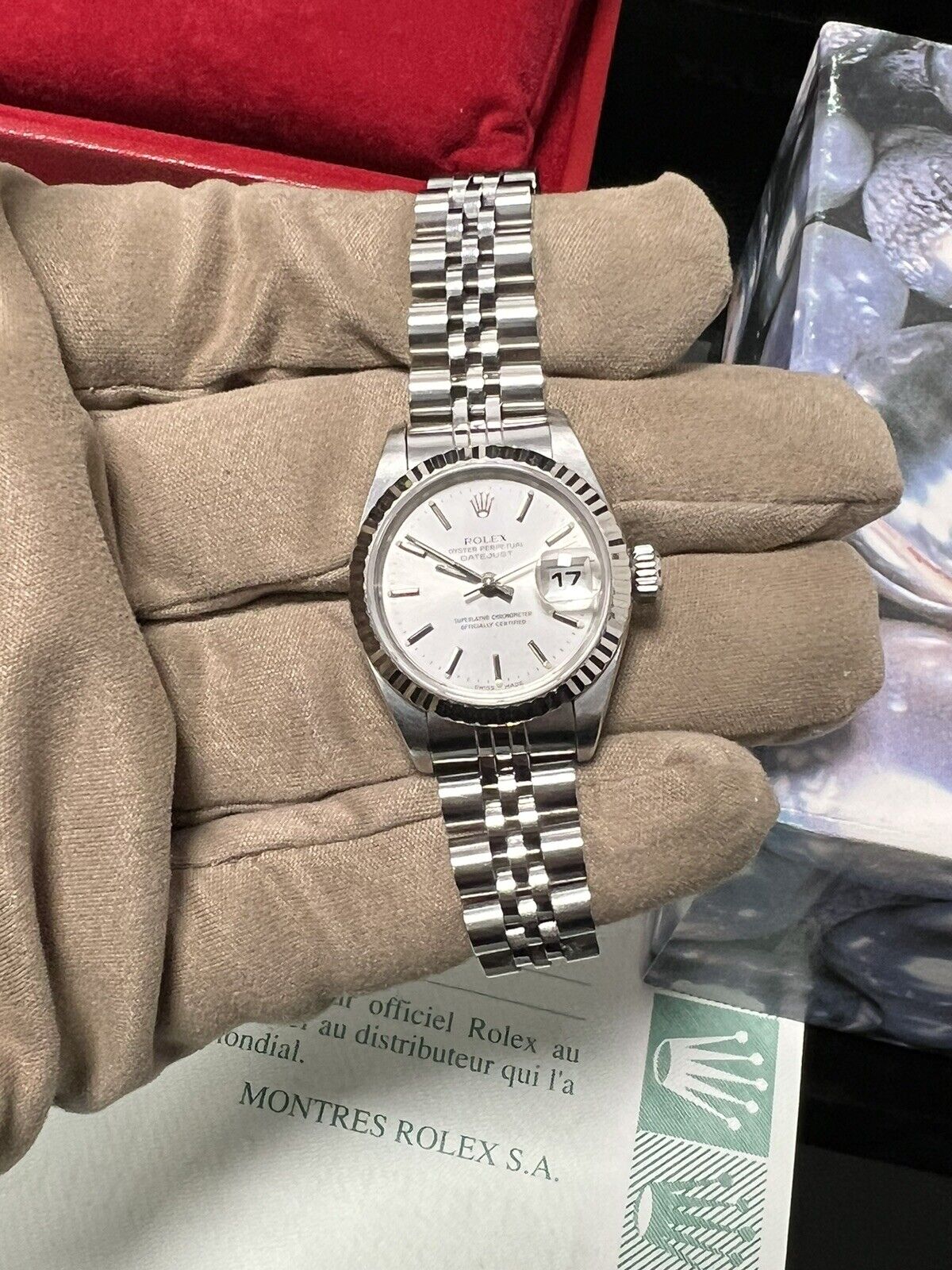 Rolex Ladies Datejust 79174 Watch. Steel / White Gold Bezel 26mm, Box Papers