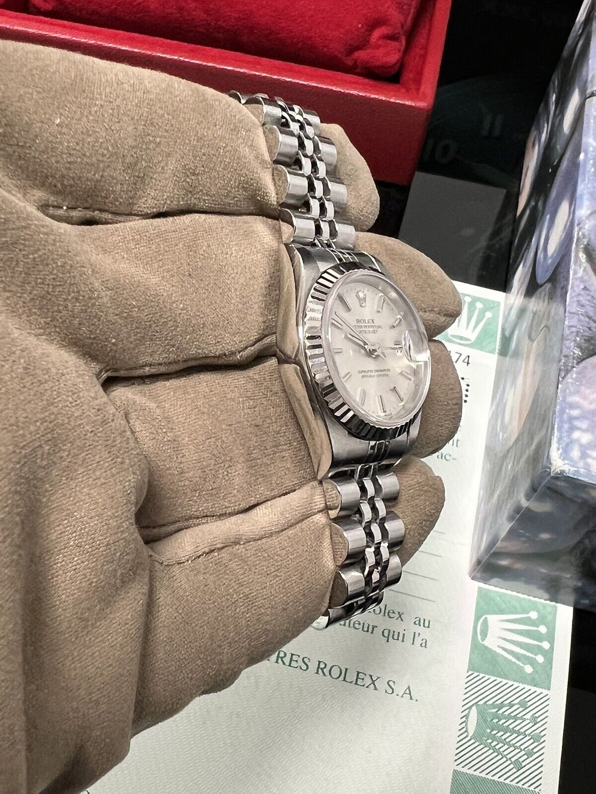 Rolex Ladies Datejust 79174 Watch. Steel / White Gold Bezel 26mm, Box Papers