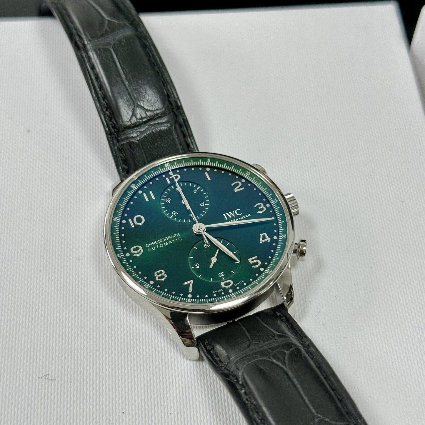 IWC Portugieser Chronograph. Green Dial IW371615 2022 Box Papers, Brand New