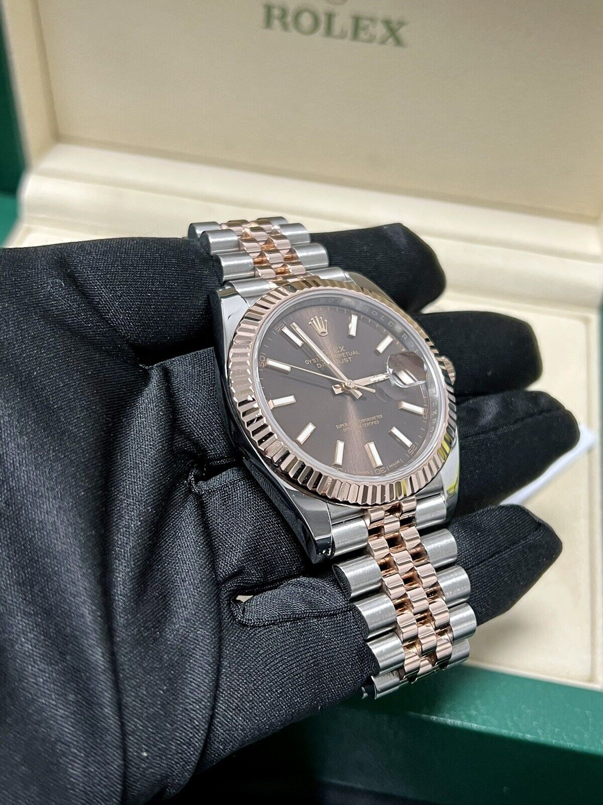 Rolex Datejust 41 126331 Chocolate Steel & Rose Gold Jubilee 2016 Box Papers