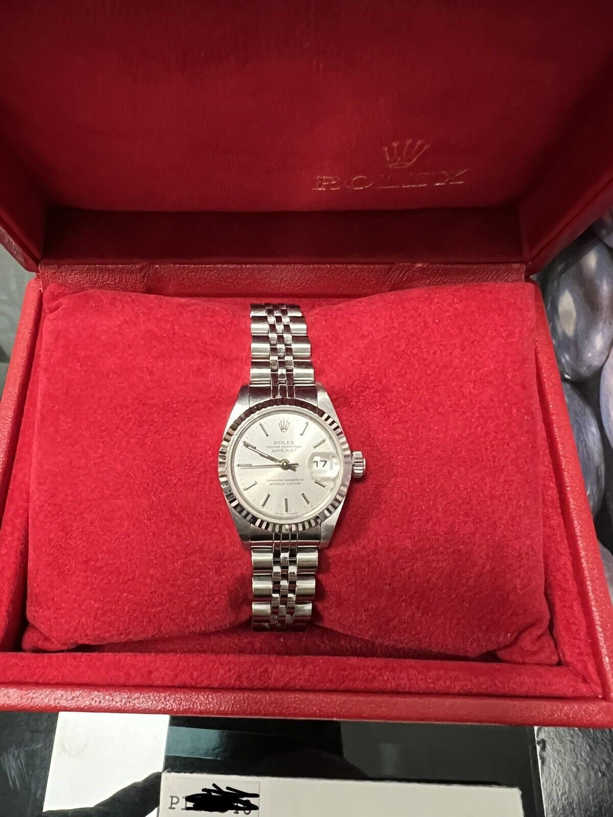 Rolex Ladies Datejust 79174 Watch. Steel / White Gold Bezel 26mm, Box Papers