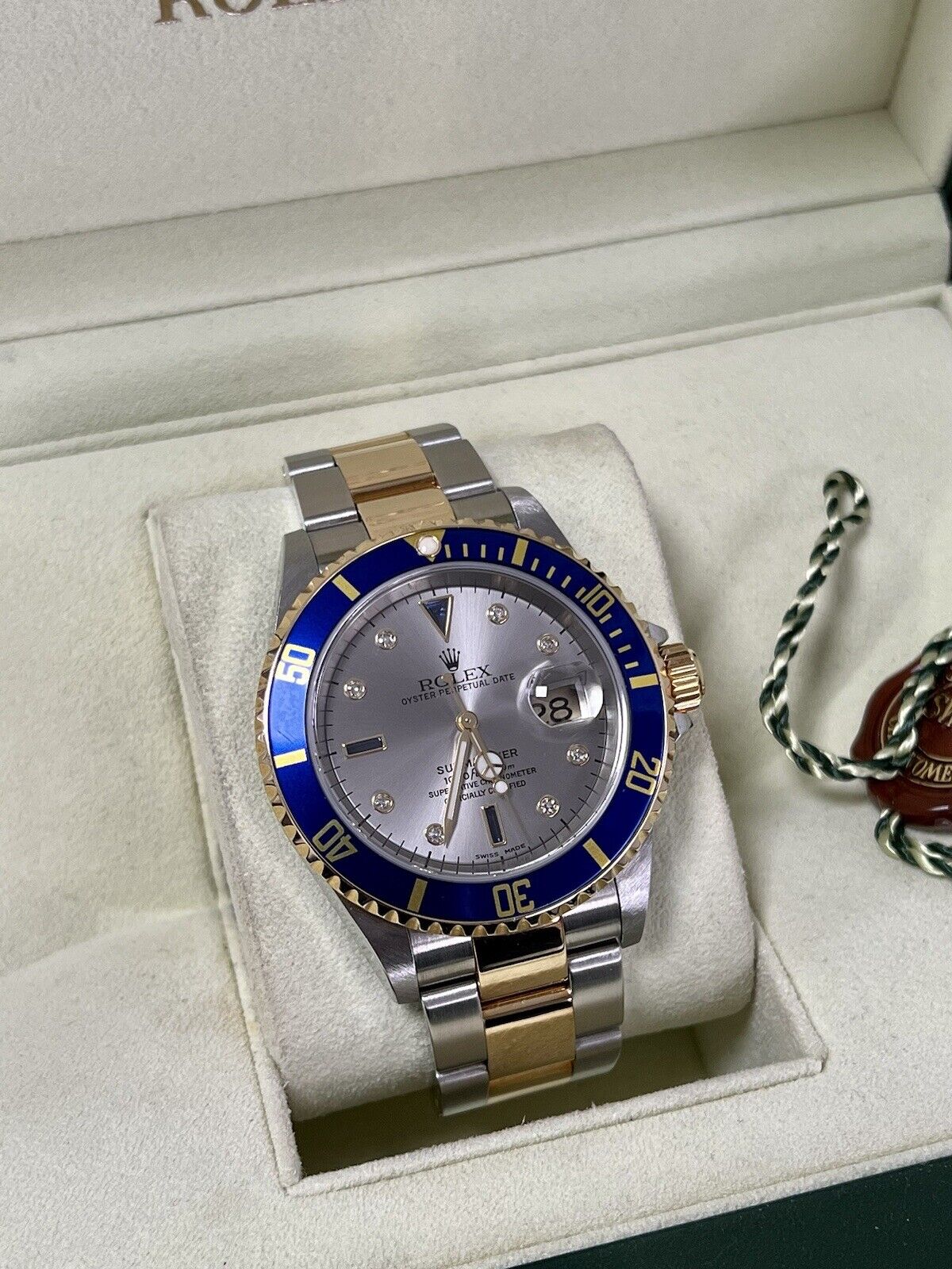 Rolex Submariner 16613LB Serti Dial 2005 Blue Gold 40mm Box And Papers Pristineandpatina