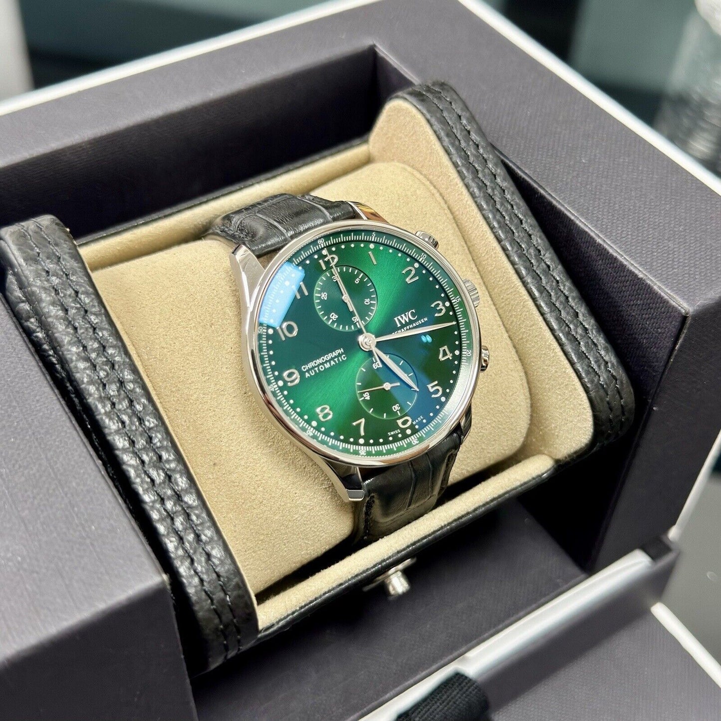 IWC Portugieser Chronograph. Green Dial IW371615 2022 Box Papers, Brand New
