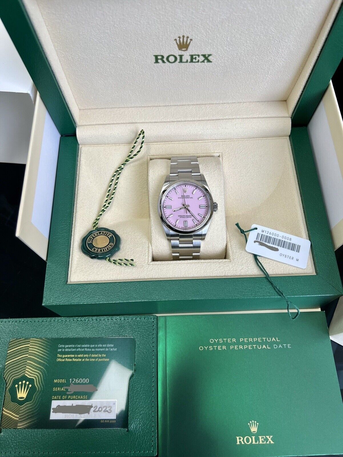 Rolex Oyster Perpetual 36 Candy Pink OP36 126000. Brand New 2023 Box & Papers