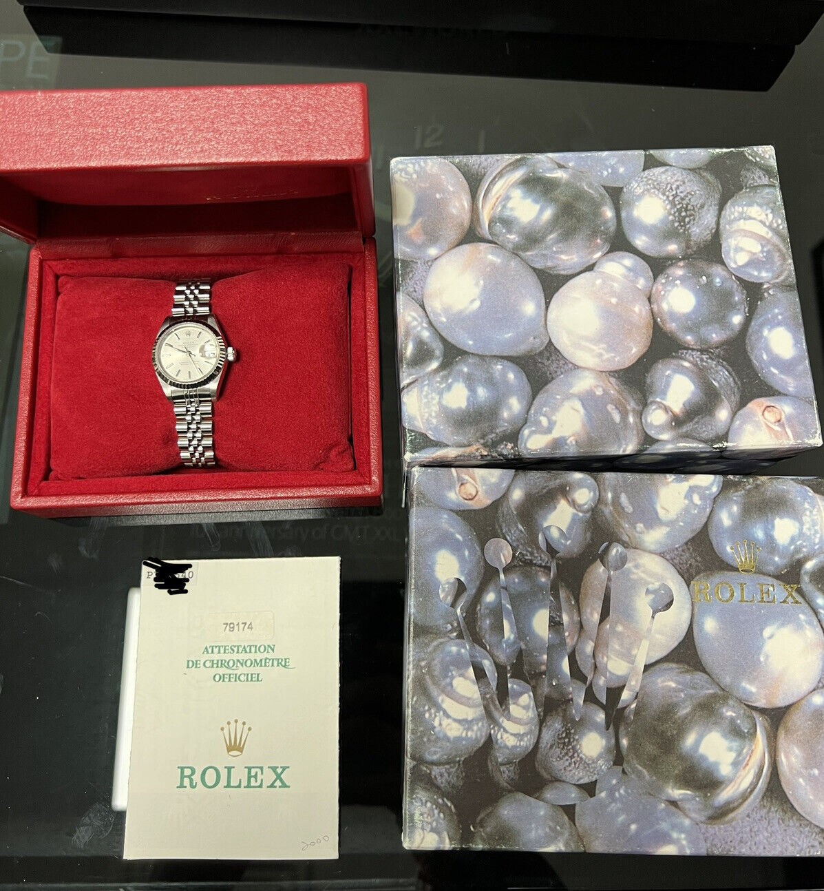 Rolex Ladies Datejust 79174 Watch. Steel / White Gold Bezel 26mm, Box Papers