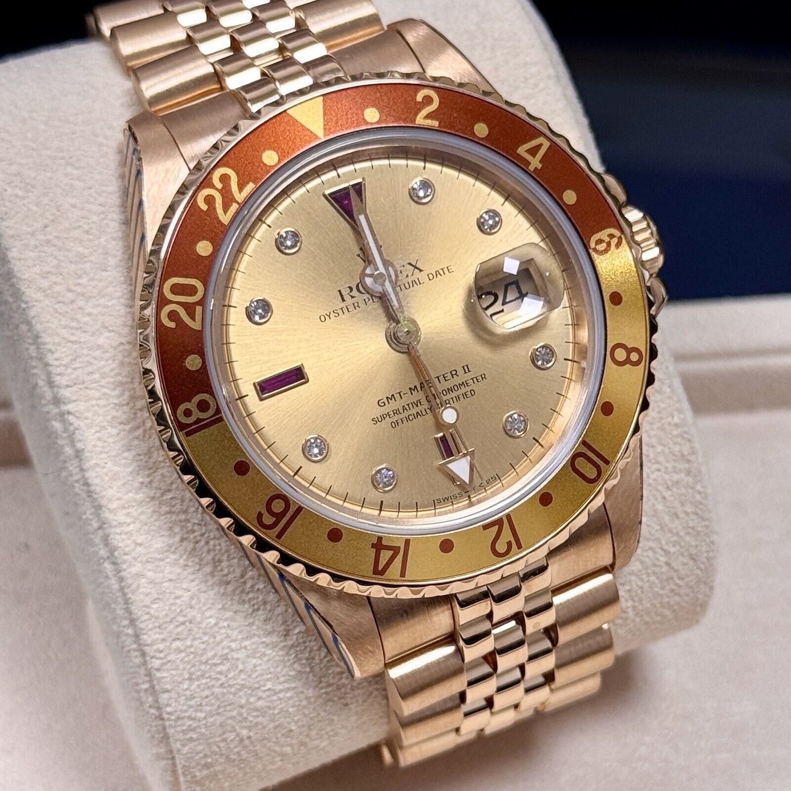 Gold Rolex Gmt Serti Dial Rolex GMT Master II 16718 Serti 1989 L