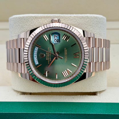 Rolex Day-Date 40 Rose Gold 228235 Olive Dial. 2023 Full Set Immaculate