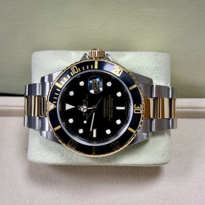 Rolex Submariner 16613LN Steel + Gold. 2007 Full Set Box Papers, Engraved Rehaut