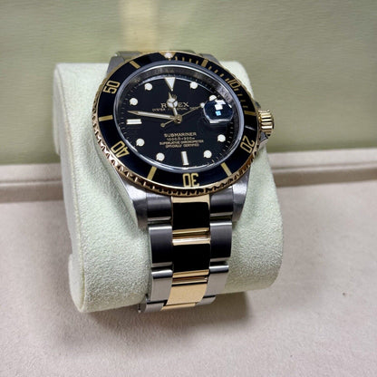 Rolex Submariner 16613LN Steel + Gold. 2007 Full Set Box Papers, Engraved Rehaut