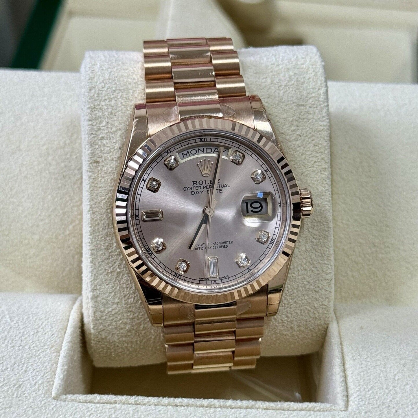 Rolex Day Date 36 Rose Gold. 118235 Diamond Dial. 2018 Full Stickers Box Papers