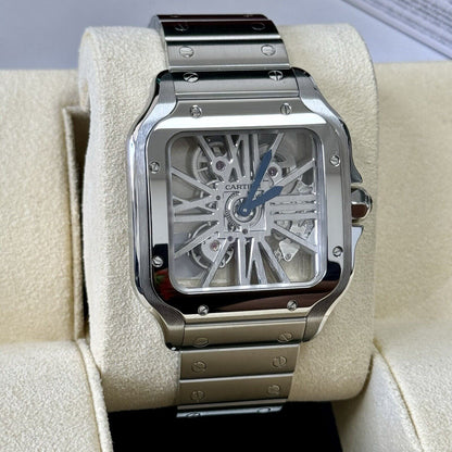 Cartier Santos De Cartier Skeleton Watch WHSA0015. 2021 Immaculate Full Set.