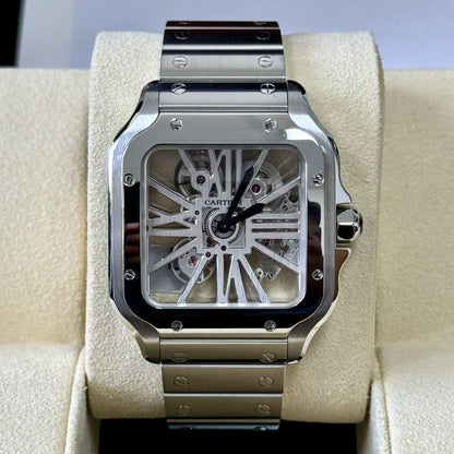 Cartier Santos De Cartier Skeleton Watch WHSA0015. 2021 Immaculate Full Set.