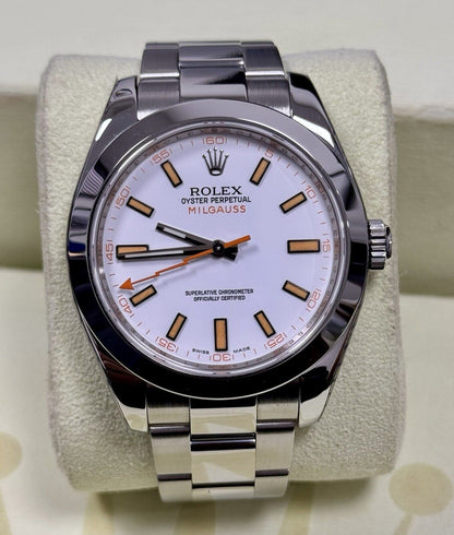 Rolex Milgauss White Dial 116400. 2008 Full Set. Rolex Service 2024 Stickers