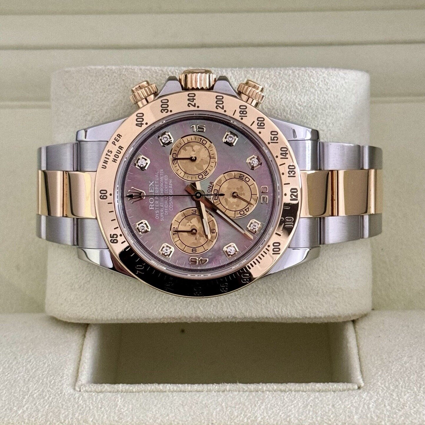 Rolex Daytona 116523 Bi Metal. 2014 Full Set Box Papers Tahitian Black MOP Dial