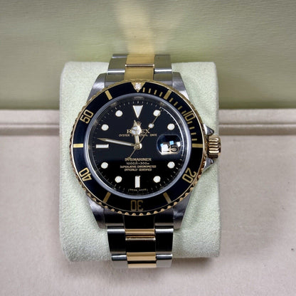 Rolex Submariner 16613LN Steel + Gold. 2007 Full Set Box Papers, Engraved Rehaut