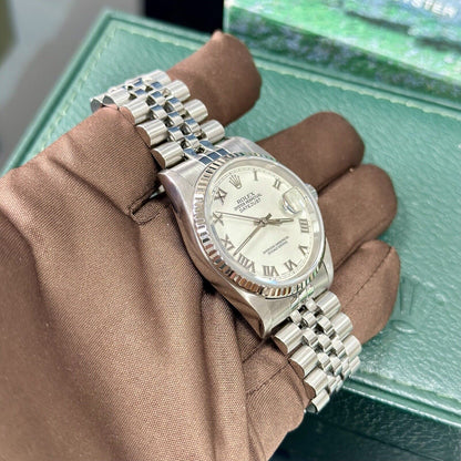 Rolex Datejust 36 16234 Steel. White Roman Dial. 2004 Y Serial Box + Papers