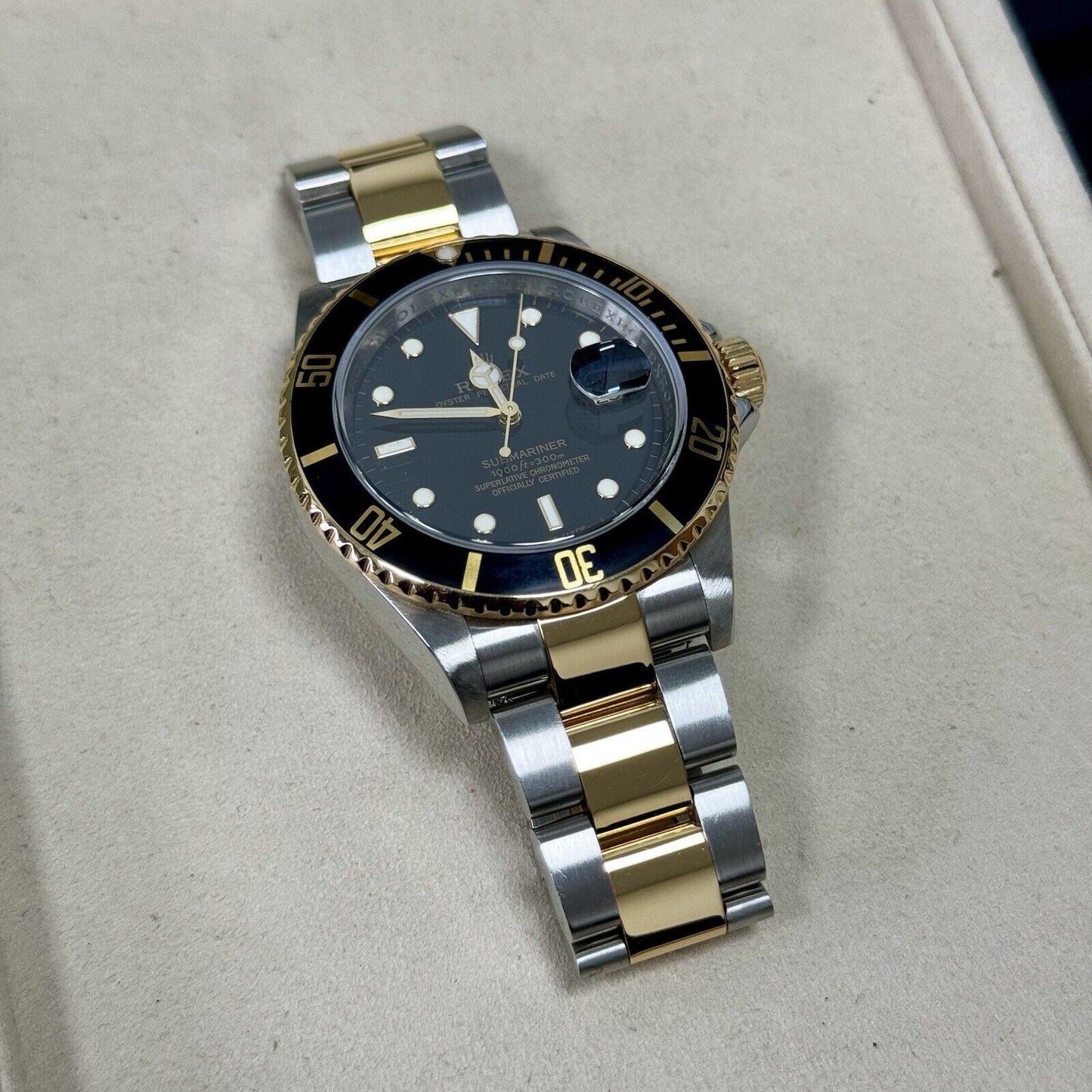 Rolex Submariner 16613LN Steel + Gold. 2007 Full Set Box Papers, Engraved Rehaut