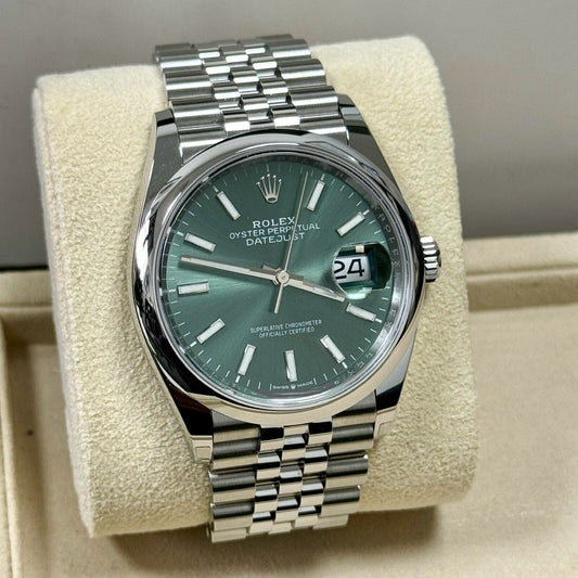 Rolex Datejust 36 Mint Green 126200. Smooth Bezel. 2023 Full Set Box & Papers