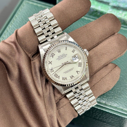 Rolex Datejust 36 16234 Steel. White Roman Dial. 2004 Y Serial Box + Papers