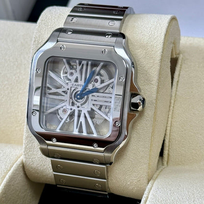 Cartier Santos De Cartier Skeleton Watch WHSA0015. 2021 Immaculate Full Set.