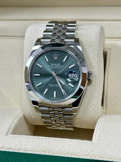 Rolex Datejust 41 Men’s Watch Mint Green Dial Jubilee. 126300. 2023 Full Set