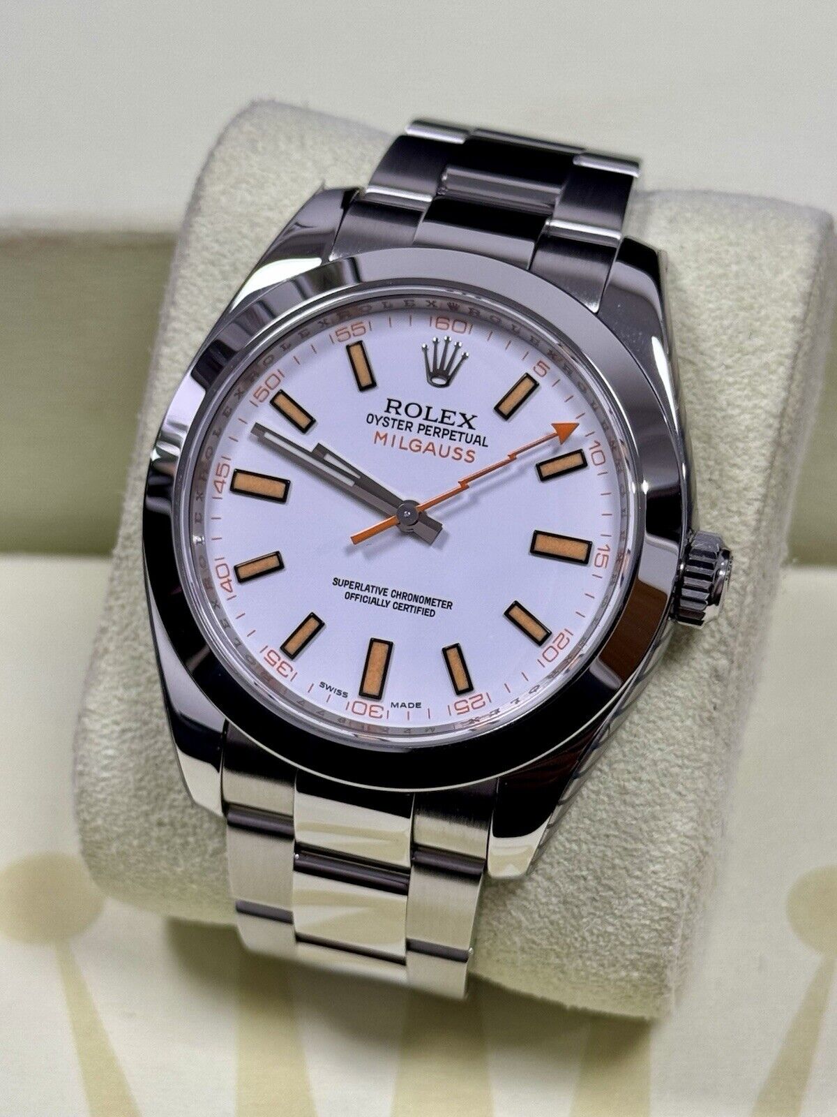 Rolex Milgauss White Dial 116400. 2008 Full Set. Rolex Service 2024 Stickers