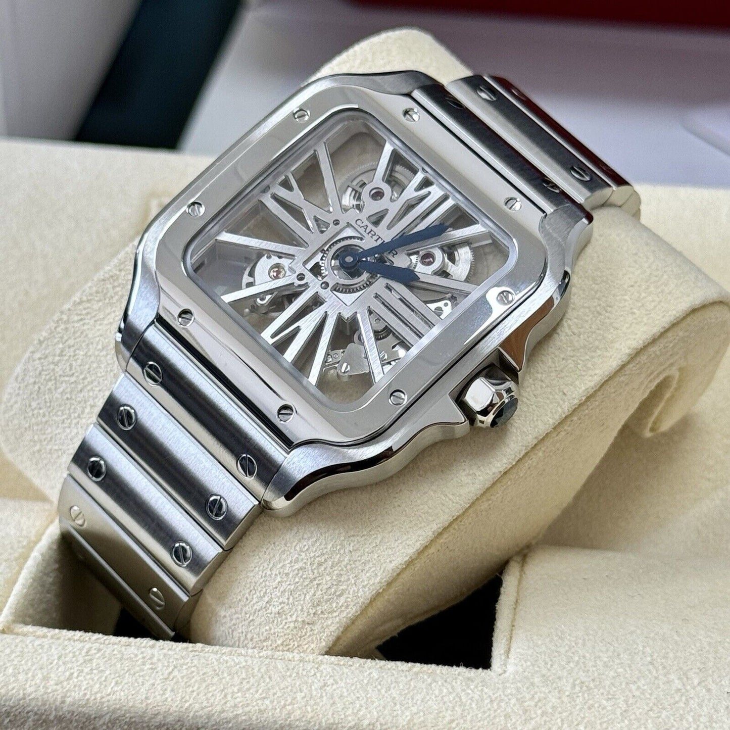 Cartier Santos De Cartier Skeleton Watch WHSA0015. 2021 Immaculate Full Set.