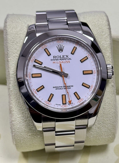 Rolex Milgauss White Dial 116400. 2008 Full Set. Rolex Service 2024 Stickers