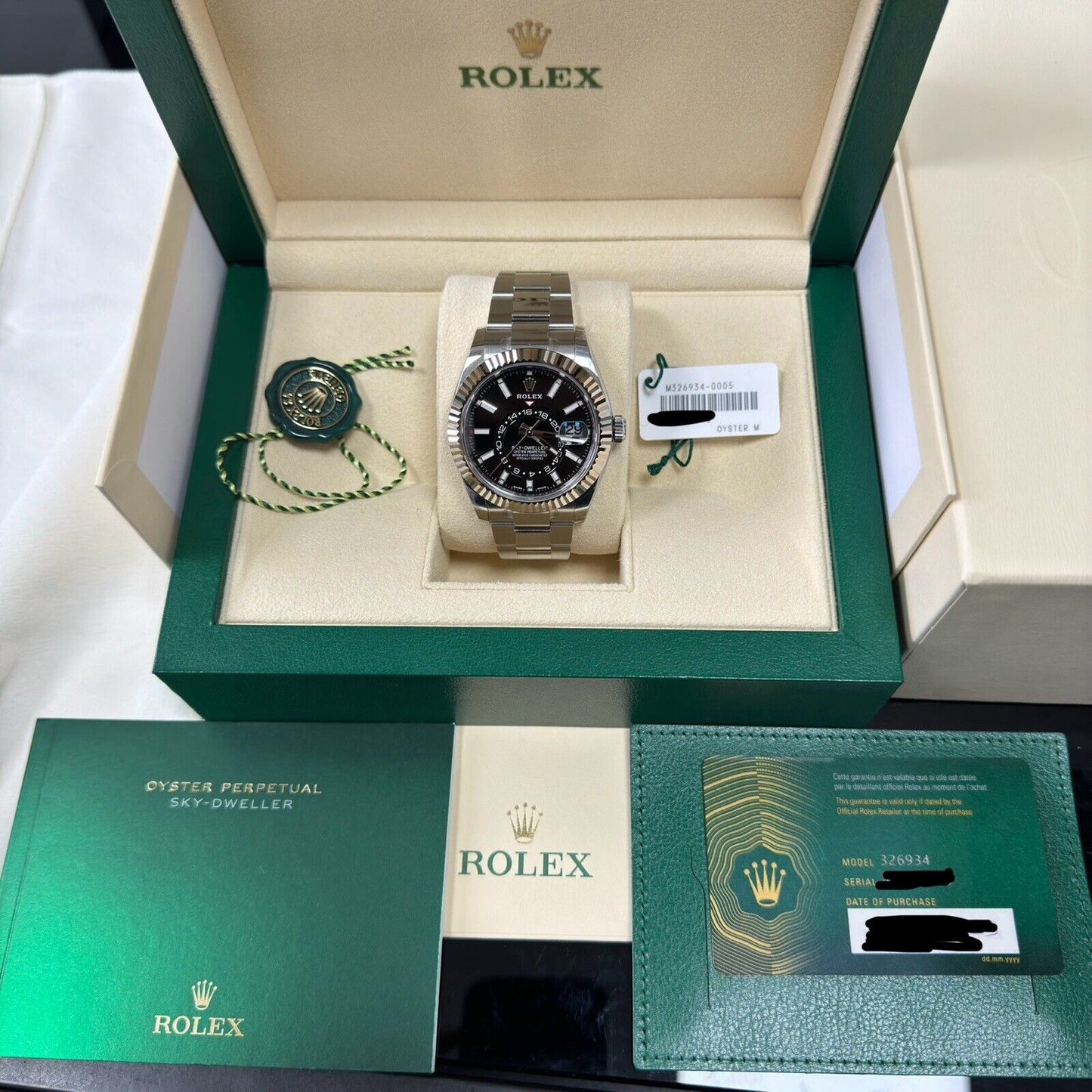 Rolex Sky-Dweller Black Dial 326934. Stainless Steel. 2023 Full Set Stickers