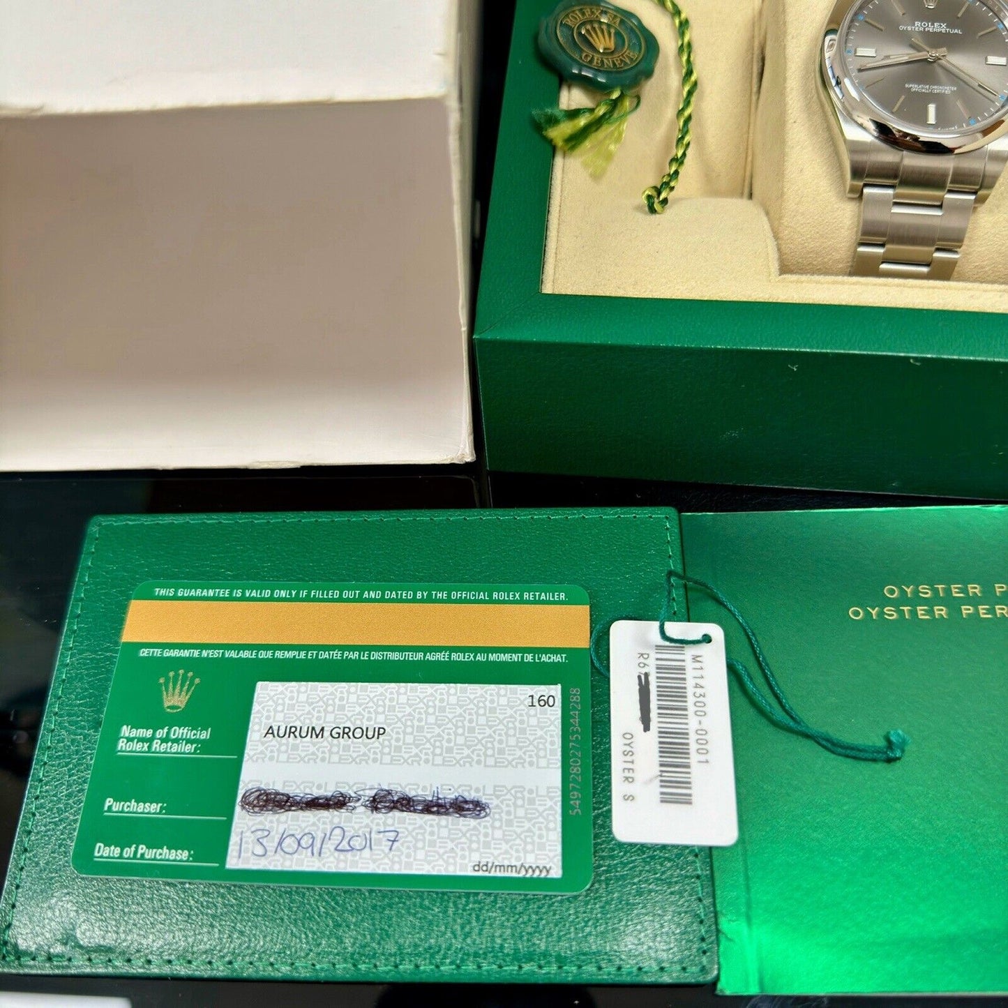 Rolex Oyster Perpetual 39mm 114300 Rhodium Baby Blue Dial. 2017 Box & Papers