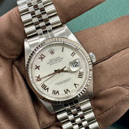 Rolex Datejust 36 16234 Steel. White Roman Dial. 2004 Y Serial Box + Papers