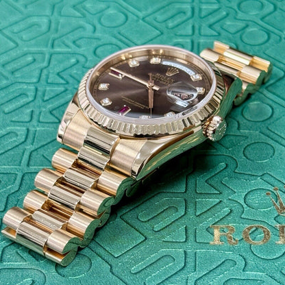 Rolex Day Date 36 118235 Rose Chocolate Ruby Diamond Dial