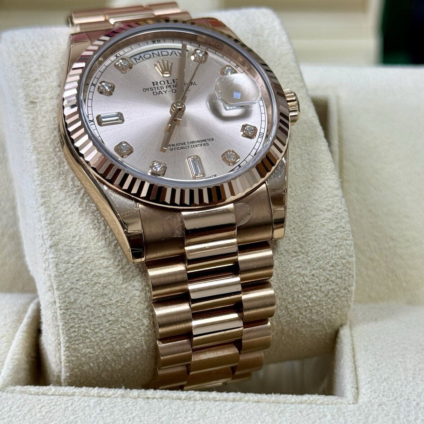 Rolex Day Date 36 Rose Gold. 118235 Diamond Dial. 2018 Full Stickers Box Papers