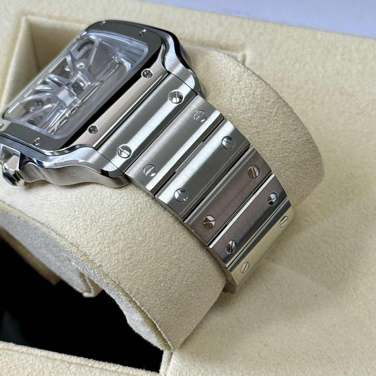 Cartier Santos De Cartier Skeleton Watch WHSA0015. 2021 Immaculate Full Set.